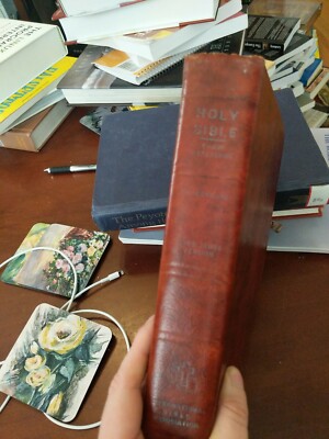 Vintage THE HOLY BIBLE Chain Reference Concordance KJV - 1974 Genuine Leather VG-image