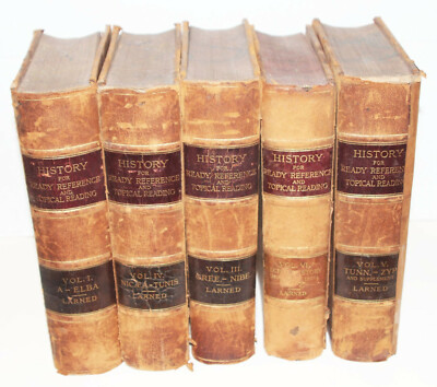 History for Ready Reference 5 Vol. - 1893 Larned Antique Leather Edge Decoration-image