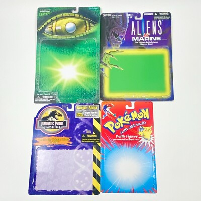 4 Toy Backing Cards - Godzilla, Aliens vs Marines, Jurassic Park, Pokémon-image