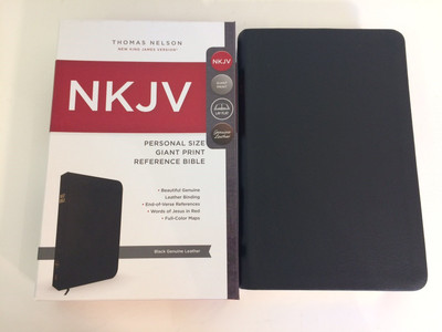 NKJV Personal Size Giant Print Reference Bible Black Genuine Leather-image