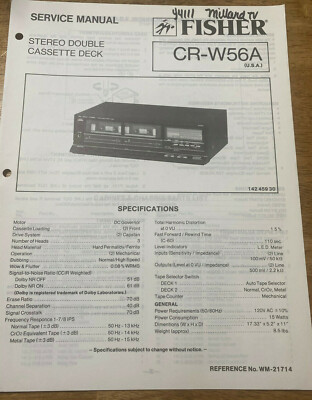 FISHER CR-W56A STEREO DOUBLE CASSETTE DECK ORIGINAL SERVICE REPAIR MANUAL -image