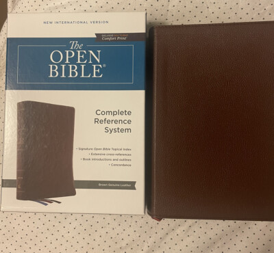 LIKE NEW OTHER NIV The Open Bible, Brown Genuine Leather New International READ-image