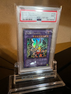 Yugioh 2003 Dark Paladin 1st Edition MFC-105 Mint Ultra Rare Error Art PSA 9-image