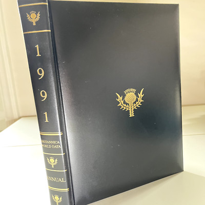 1991 Britannica World Data Year Book Annual – Padded Black Leather, Very Good-image