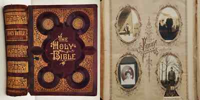 1876 antique BIBLE hopewelll pa Gemmill TROUT Orilla SMITLEY Genealogy Photos-image