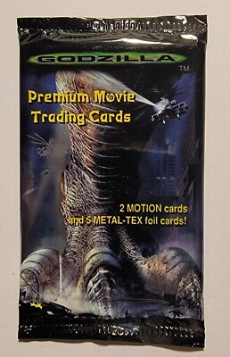 Godzilla 1998 Movie One 1 Premium Trading Card Pack Metal-Tex Foil Cards SEALED-image
