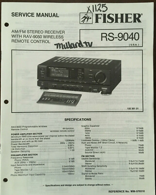 FISHER RS-9040 AM / FM STEREO RECEIVER RRS-9040 ORIGINAL SERVICE REPAIR MANUAL -image