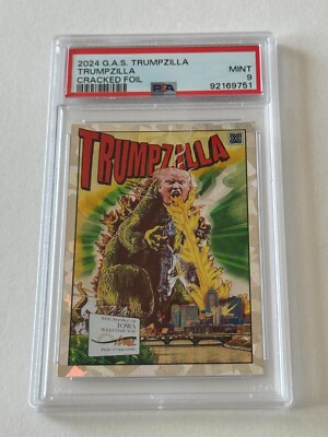 2024 GAS Donald Trump TRUMPZILLA Godzilla CRACKED FOIL Parallel # /50 Card PSA 9-image