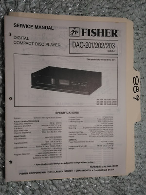 Fisher dac-201 202 203 service manual original repair book stereo cd player-image