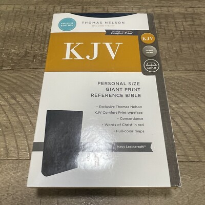 New KJV Personal Size Giant Print Reference Bible Thomas Nelson Navy Leathersoft-image