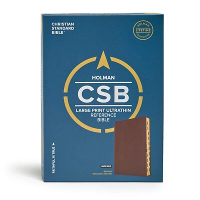 CSB Large Print Ultrathin Reference Bible : Holman Brown Genuine Leather : New-image
