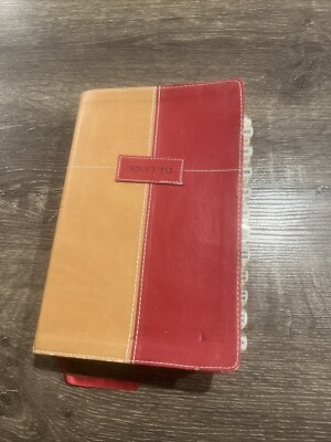VINTAGE Holy Bible KJV Giant Print Personal Size Reference Leather Red Letter-image