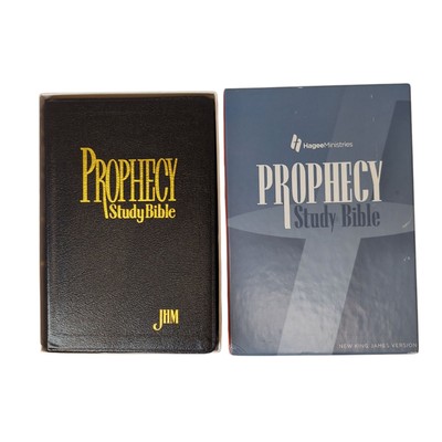 Prophecy Study Bible John Hagee NKJV Red Letter Black Bonded Leather 1997 Vtg.-image