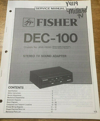 FISHER DEC-100 STEREO TV SOUND ADAPTER ORIGINAL SERVICE REPAIR MANUAL -image