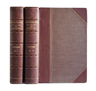 Shakespeare His Life, Art & Characters by H. N. Hudson 2 V. Antique 1872 Leather-image
