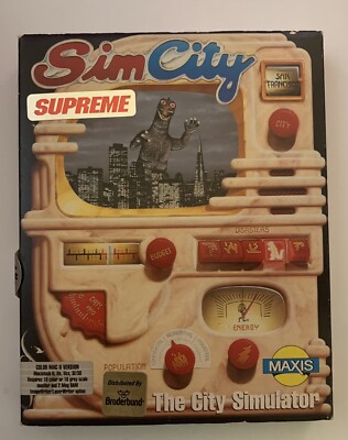 Vtg Sim City Godzilla Cover Mac II Color Supreme Maxis Macintosh big box rare-image