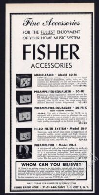 1953 Fisher stereo mixer fader preamp etc 5 models photo vintage print ad-image