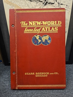 Antique ATLAS Large New World Loose Leaf Atlas Sears Roebuck Company 1919 -image