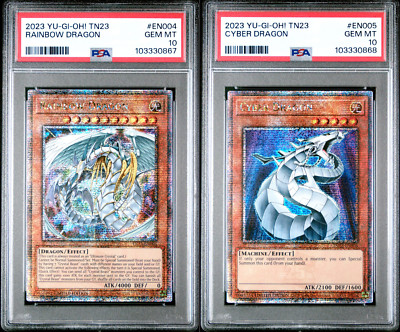 Rainbow + Cyber Dragon PSA 10 TN23-EN004 Quarter Century Secret Rare Sequential-image