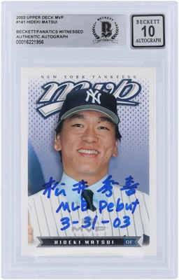 Hideki Matsui Yankees Signed 2003 Upper Deck MVP #141 BAS 10 Rookie Card w/Insc-image