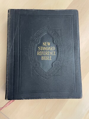 Bible 1936 New standard reference large format leather cover gilt edge indexed-image