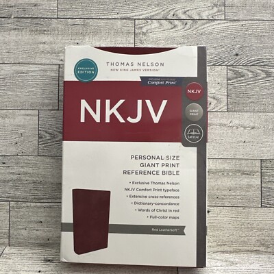 NKJV Bible: New King James Version Red Leather Soft, GIANT PRINT Reference Bible-image