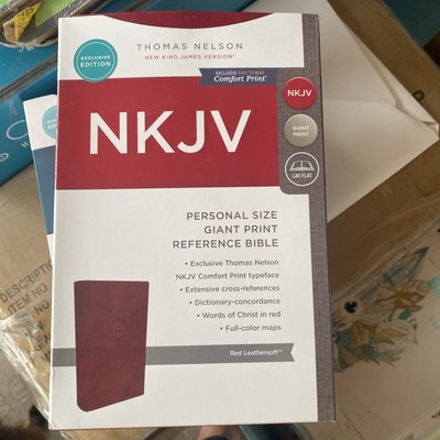 NKJV Bible: New King James Version Red Leather Soft, GIANT PRINT Reference Bible-image