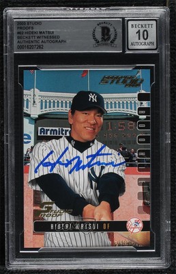 BAS 2003 Donruss Studio Proof /100 Hideki Matsui #62 BGS Authentic Rookie RC-image
