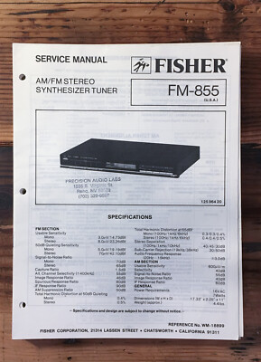Fisher FM-856 FM-857 Tuner Service Manual *Original*-image