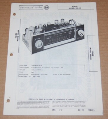 Photofact Folder 5 FISHER MODEL FM-40 AC Operated FM Tuner manual specs-image