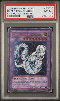 PSA 8 YuGiOh Cyber Twin Dragon CRV-EN035 1st Edition Ultimate Rare NM-MT-image
