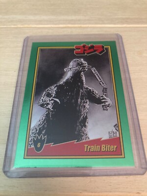 godzilla green foil train biter card toho super 7 godzilla trading card-image