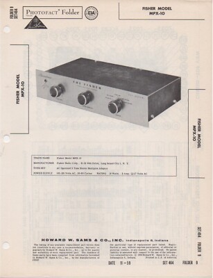 1959  FISHER MPX-10 STEREO MULTIPLEX ADAPTOR SERVICE MANUAL photofact schematic-image