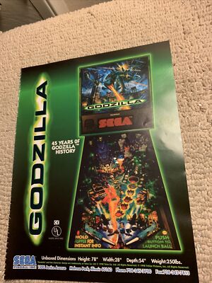 11- 8.5'' Godzilla Sega Pinball arcade  game AD FLYER-image