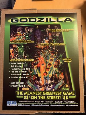 GODZILLA  PINBALL SEGA   ARCADE   GAME  FLYER    -image