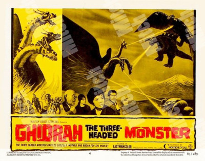 GHIDRAH THE 3 HEADED MONSTER 1964 11X14 BATTLES GODZILLA & RODAN LOBBY CARD # 4-image