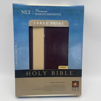 PREMIUM SLIMLINE REFERENCE BIBLE NLT, LARGE PRINT, TUTONE By Tyndale Wine/Gold-image