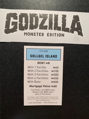 Monopoly Godzilla SOLLGEL ISLAND Title Deed Card Game Replacement Piece-image