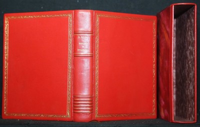 Hand binding in carmine red full leather in slipcase.-image