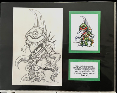 GODZILLA GIANT MONSTER GIGAN original SUPERFREEK pencil art & card by RAK!-image