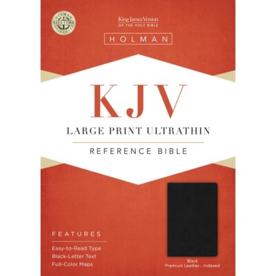 KJV Large Print Ultrathin Reference Bible Premium Black Genuine Leather Indexed-image