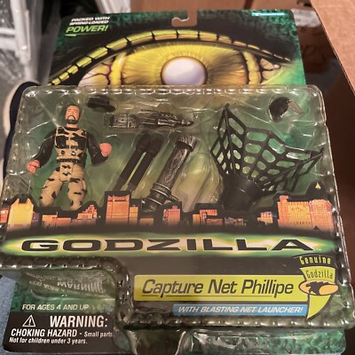 Vintage 1998 Trendmasters Godzilla Capture Net Phillipe Figure Sealed New MOC-image
