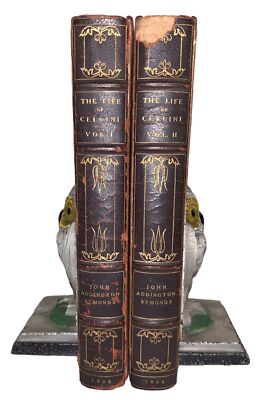 1906, LIFE OF BENVENUTO CELLINI, 2 VOLUMES, QUARTER LEATHER, FIRST AMERICAN ED-image