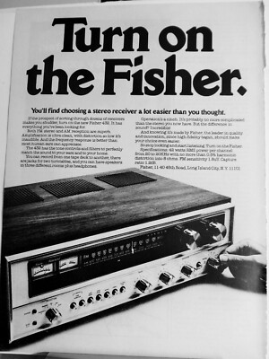FISHER STEREO RECEIVER / AMERICAN TOURISTER  ORIG. VTG 1975 ADVERTISEMENT-image