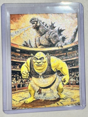 Shrek Vs. Godzilla Platinum Artist Signed “The Sumo Match” Trading Card 1/1-image