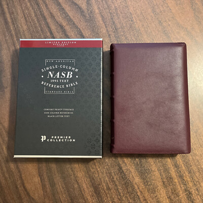 NASB 1995 Single Column Reference Bible $199.99 Retail Burgundy Goatskin Leather-image