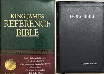 KJV Reference Bible Navy Blue Bonded Leather Nelson Concordance Like New in Box-image