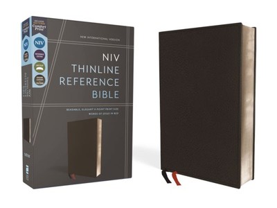 Holy Bible : New International Version, Black, Premium Leather Calfskin, Red ...-image