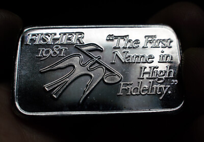 1981 FISHER High Fidelity Stereo Music 999 1 troy oz FINE Silver art bar C1676-image