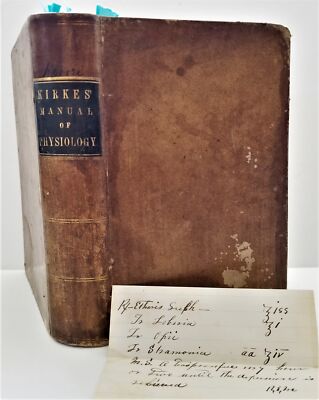 1858 antique MANUAL PHYSIOLOGY w handwritten MEDICAL SCRIPT quack MED opium-image